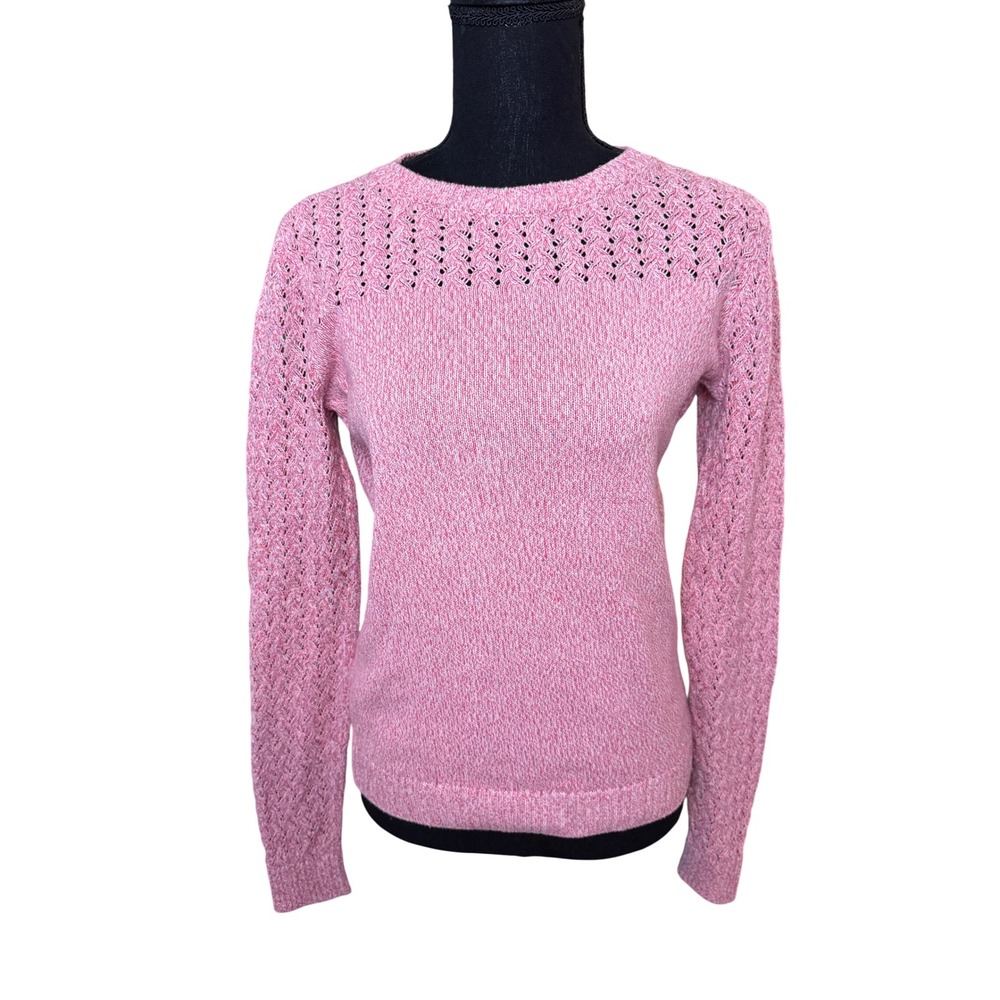 LOFT Womens Pink Marled Cotton Pointelle Eyelet Long Sleeve Sweater XS 523586